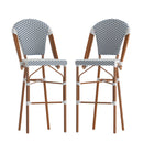 Celia Set of Two Indoor/Outdoor Stacking French Bistro Bar Stools with Patterned Seats and Backs & Light Natural Metal Frames