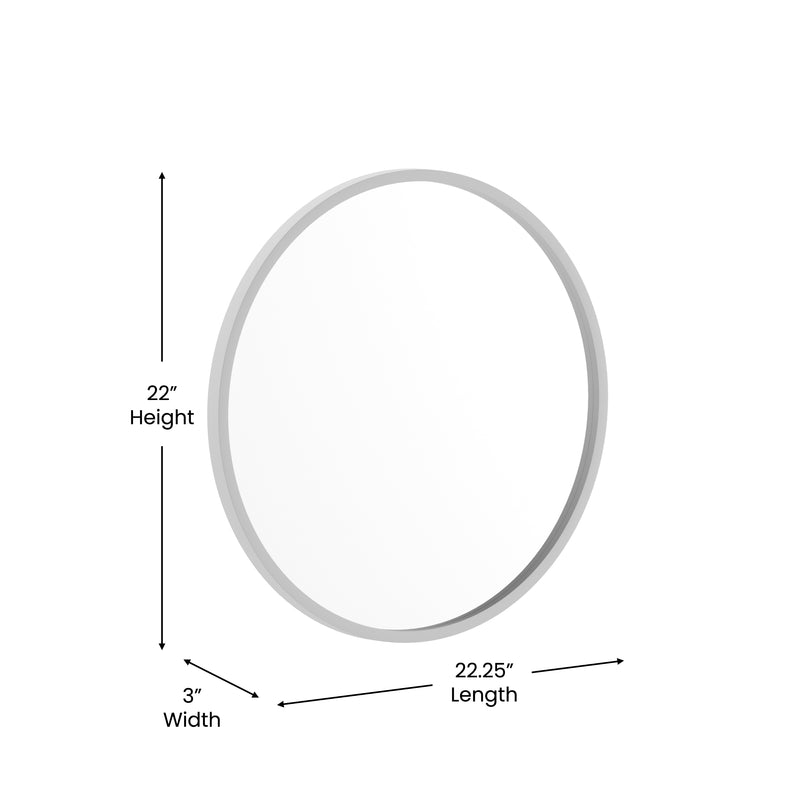 Monaco 20" Round Accent Wall Mirror in Silver with Metal Frame for Bathroom, Vanity, Entryway, Dining Room, & Living Room