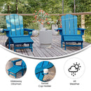 Ridley Adirondack Chair with Cup Holder and Pull Out Ottoman, All-Weather HDPE Indoor/Outdoor Lounge Chair in Blue, Set of 2