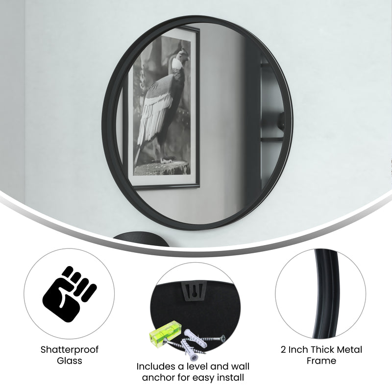 Monaco Round Deep Frame Accent Mirror Round Metal Framed Wall Mount Mirror