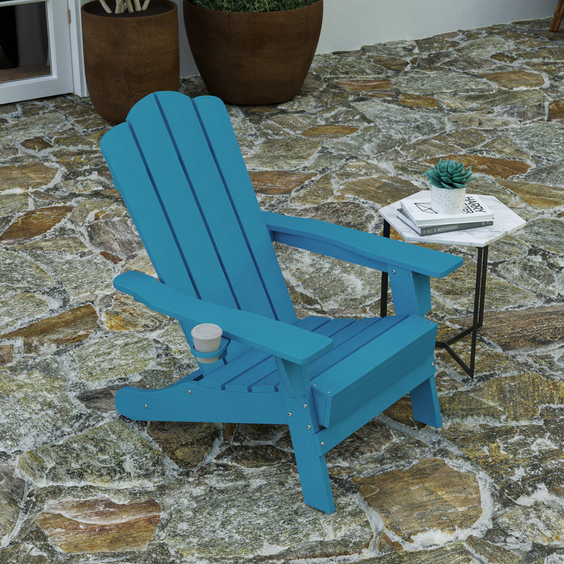 Nassau Adirondack Chair with Cup Holder, Weather Resistant HDPE Adirondack Chair in Blue