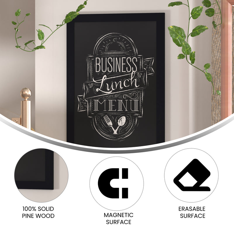 Magda 24" x 36" Black Wall Mount Magnetic Chalkboard Sign, Hanging Wall Chalkboard Memo Board
