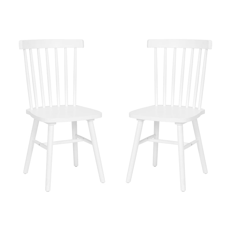 Torrin Set of Two Premium Solid Wood Spindle Back Dining Chairs in White with Saddle Seat and Floor Protectant Felt Pads