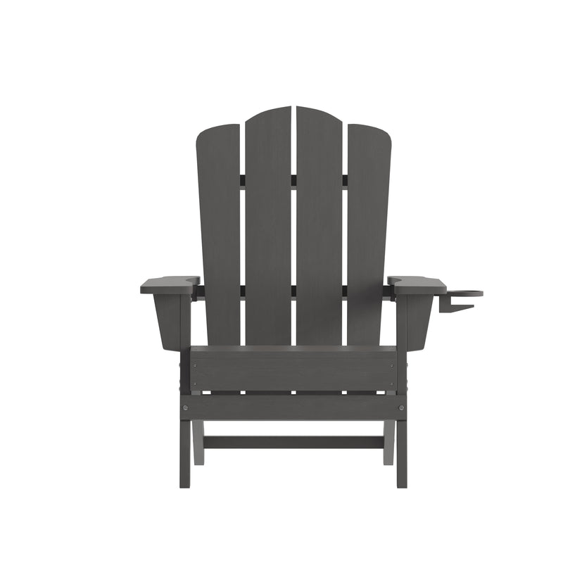 Nassau Adirondack Chair with Cup Holder, Weather Resistant HDPE Adirondack Chair in Gray