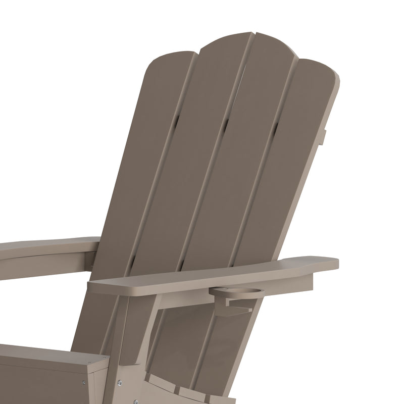 Nassau Adirondack Chair with Cup Holder, Weather Resistant HDPE Adirondack Chair in Brown, Set of 4