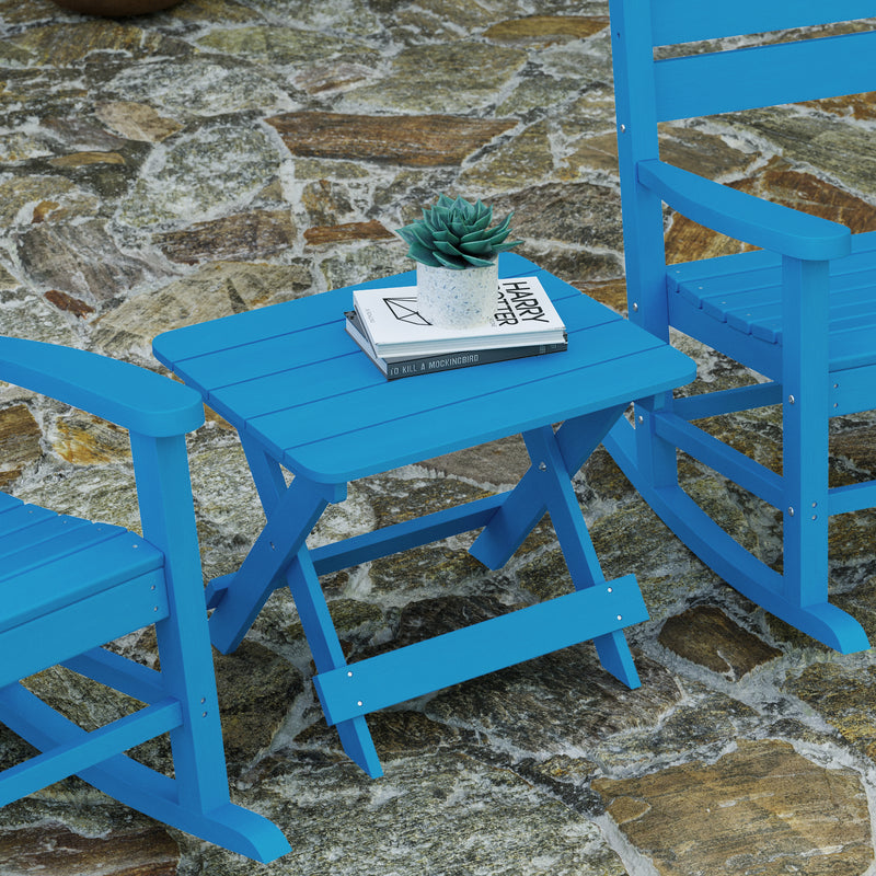 Ridley Outdoor Folding Side Table, Portable All-Weather HDPE Adirondack Side Table in Blue