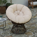 Foley Papasan Style Woven Wicker Swivel Patio Chair in Brown with Removable All-Weather Beige Cushion