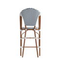 Celia Set of Two Indoor/Outdoor Stacking French Bistro Counter Stools with Patterned Seats and Backs & Light Natural Metal Frames