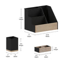 Cecil 3 Piece Desk Organizer Set for Desktop, Countertop, or Vanity in Black Finished Metal and Rustic Wood