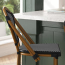 Sacha Set of Two Stacking French Bistro Counter Stools with PE Seats and Back and Bamboo Finished Metal Frames for Indoor/Outdoor Use