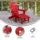 Ridley Adirondack Chair with Cup Holder and Pull Out Ottoman, All-Weather HDPE Indoor/Outdoor Lounge Chair in Red
