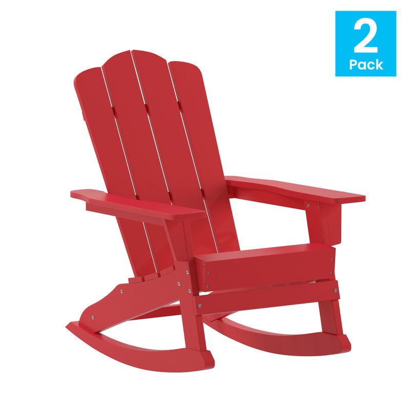 Ridley Adirondack Rocking Chair with Cup Holder, Weather Resistant HDPE Adirondack Rocking Chair in Red, Set of 2