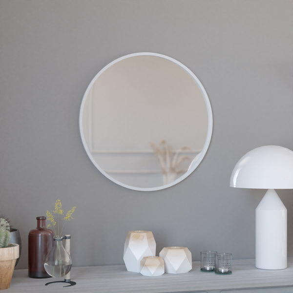 Monaco 24" Round Accent Wall Mirror in Silver with Metal Frame for Bathroom, Vanity, Entryway, Dining Room, & Living Room