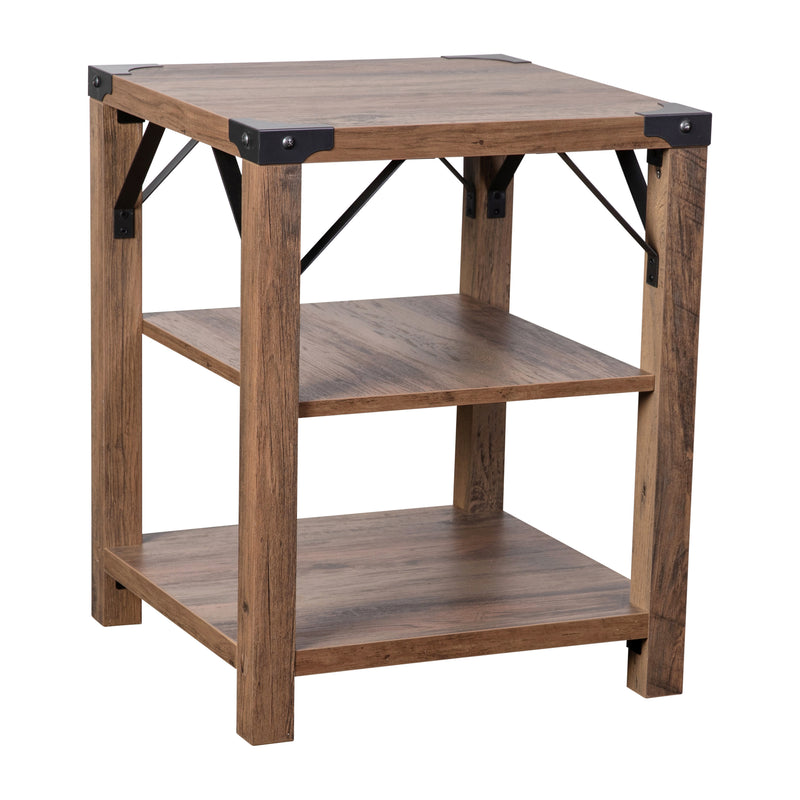 Green River Modern Farmhouse Engineered Wood End Table with Two Tiered Shelving and Powder Coated Steel Accents