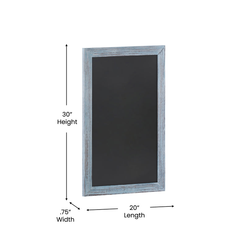 Magda 20" x 30" Rustic Blue Wall Mount Magnetic Chalkboard Sign, Hanging Wall Chalkboard Memo Board