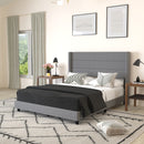 Percy Modern Platform Bed with Padded Channel Stitched Faux Linen Upholstered Wingback Headboard and 8.6" Underbed Clearance