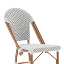 Celia Set of Two Indoor/Outdoor Stacking French Bistro Counter Stools with Patterned Seats and Backs & Light Natural Metal Frames