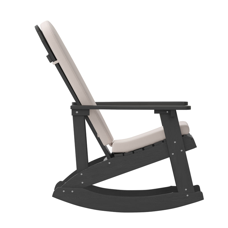 Atlantic All-Weather Polyresin Adirondack Rocking Chair with Vertical Slats and Weather Resistant Cushions