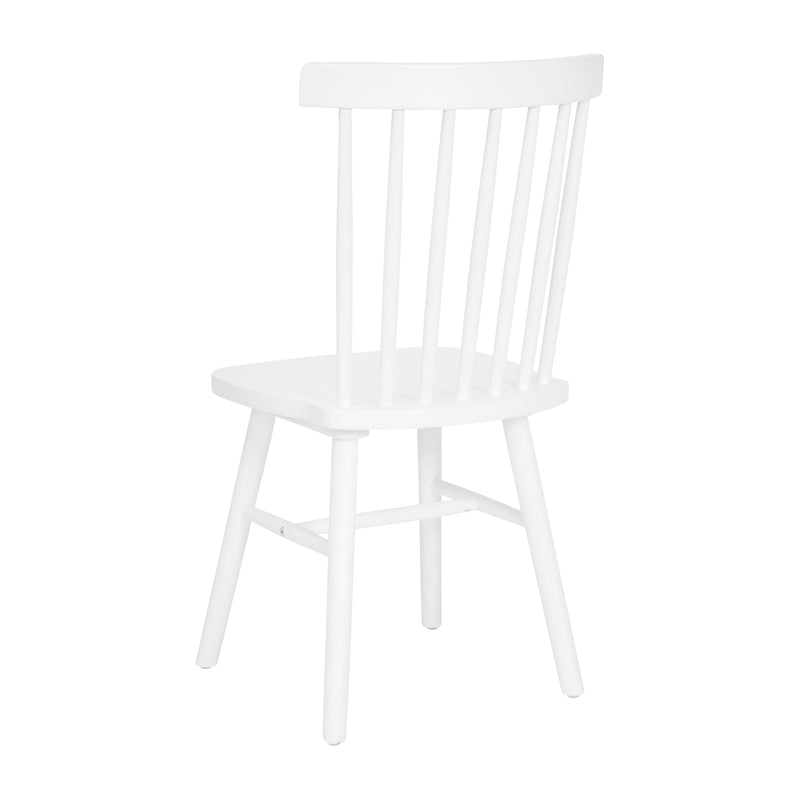 Torrin Set of Two Premium Solid Wood Spindle Back Dining Chairs in White with Saddle Seat and Floor Protectant Felt Pads