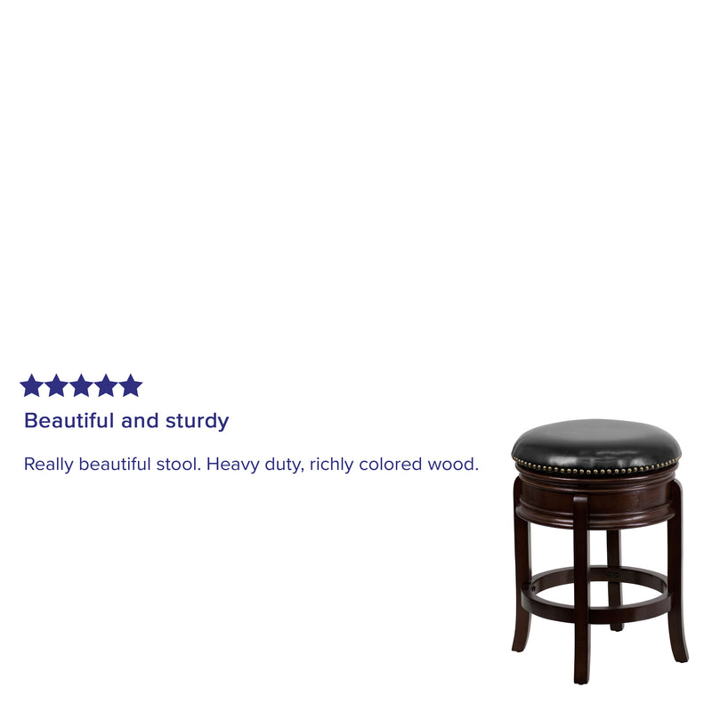 Clara 24" Cappuccino Brown Backless Wooden Counter Stool with Black Faux Leather 360 Degree Swivel Seat