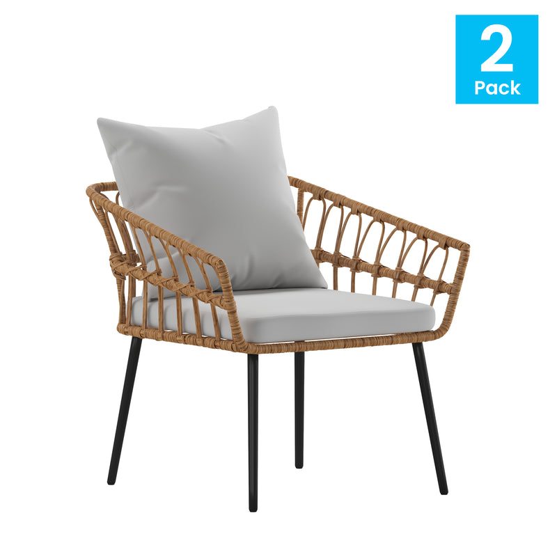 Armon Set of Two Indoor/Outdoor Boho Style Natural Open Weave Rattan Rope Patio Chairs