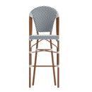 Celia Set of Two Indoor/Outdoor Stacking French Bistro Bar Stools with Patterned Seats and Backs & Light Natural Metal Frames