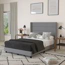 Percy Modern Platform Bed with Padded Channel Stitched Faux Linen Upholstered Wingback Headboard and 8.6" Underbed Clearance
