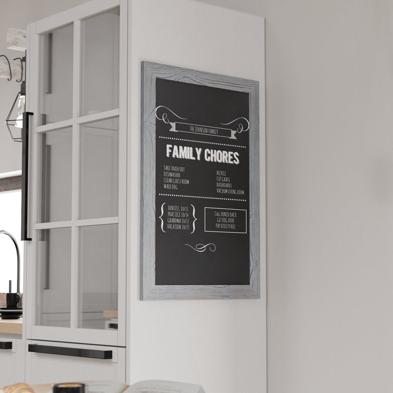 Magda 20" x 30" Rustic Gray Wall Mount Magnetic Chalkboard Sign, Hanging Wall Chalkboard Memo Board