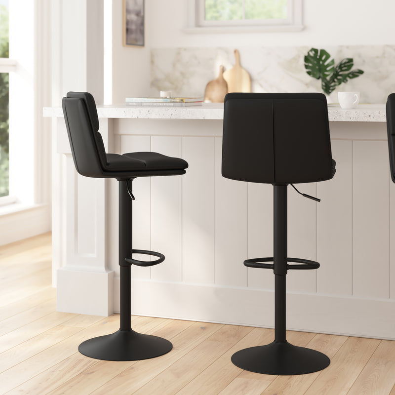 Keene Set of 2 Modern Faux Leather Upholstered Adjustable Height Bar Stools with Sturdy Iron Bases