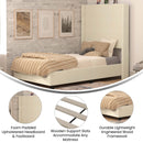 Bramlett Modern Platform Bed Frame with Padded Faux Linen Upholstered Wingback Headboard and Wood Support Slats