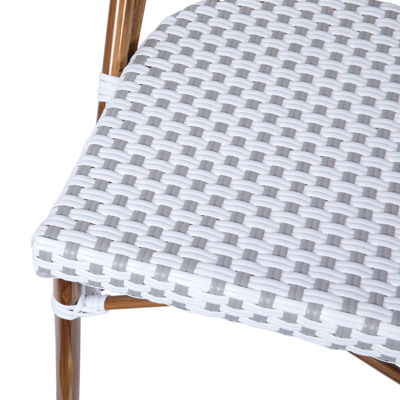 Celia Set of Two Indoor/Outdoor Stacking French Bistro Chairs with Patterned Seats and Backs & Light Bamboo Finished Aluminum Frames