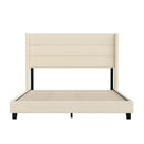 Percy Modern Platform Bed with Padded Channel Stitched Faux Linen Upholstered Wingback Headboard and 8.6" Underbed Clearance