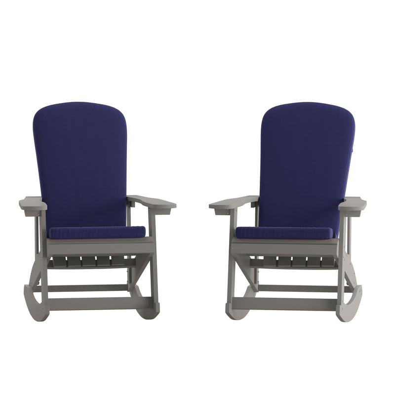 Atlantic All-Weather Polyresin Adirondack Rocking Chair with Vertical Slats and Weather Resistant Cushions