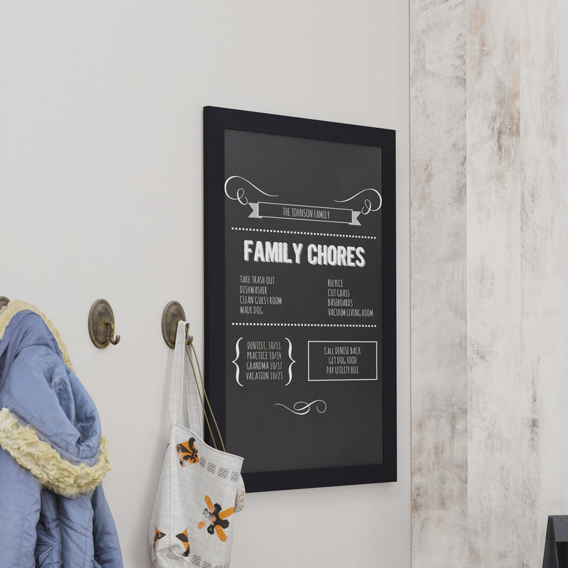 Magda 24" x 36" Black Wall Mount Magnetic Chalkboard Sign, Hanging Wall Chalkboard Memo Board