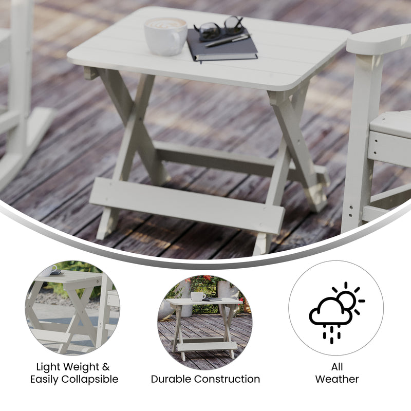 Ridley Outdoor Folding Side Table, Portable All-Weather HDPE Adirondack Side Table in White