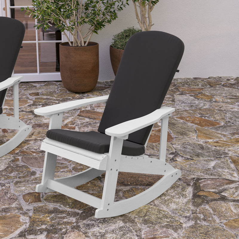 Atlantic All-Weather Polyresin Adirondack Rocking Chair with Vertical Slats and Weather Resistant Cushions
