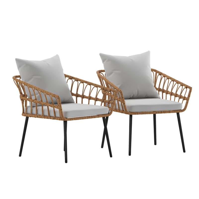 Armon Set of Two Indoor/Outdoor Boho Style Natural Open Weave Rattan Rope Patio Chairs