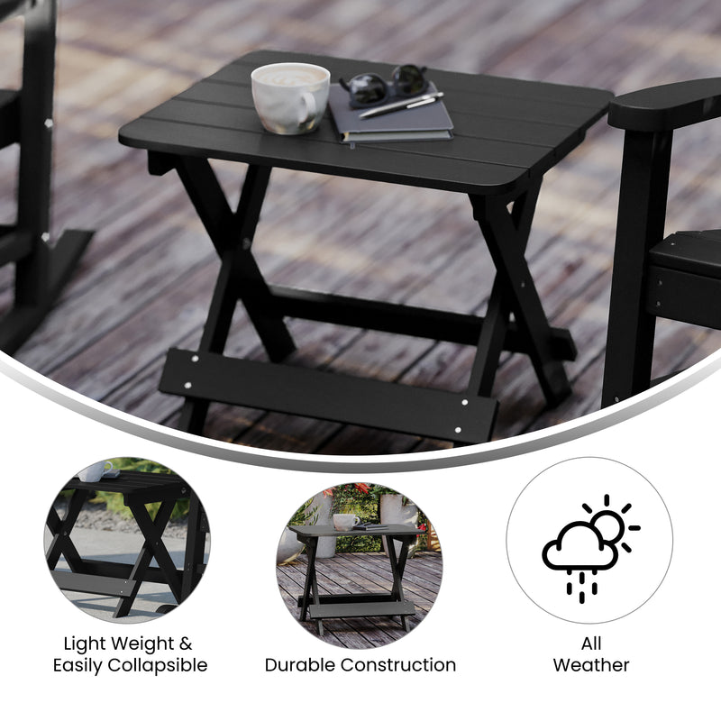 Ridley Outdoor Folding Side Table, Portable All-Weather HDPE Adirondack Side Table in Black