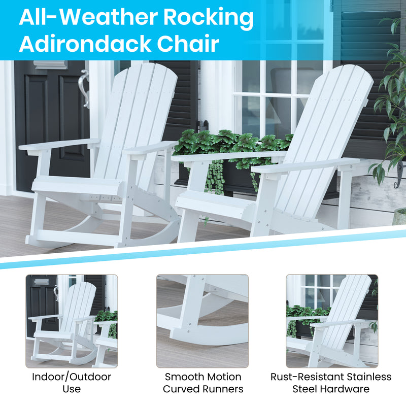 Atlantic All-Weather Polyresin Adirondack Rocking Chair with Vertical Slats and Weather Resistant Cushions