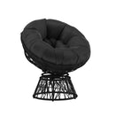 Foley Papasan Style Woven Wicker Swivel Patio Chair in Black with Removable All-Weather Black Cushion