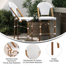 Celia Set of Two Indoor/Outdoor Stacking French Bistro Bar Stools with Patterned Seats and Backs & Light Natural Metal Frames