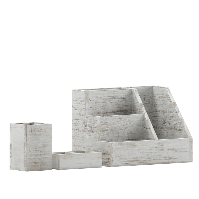 Ceely 3 Piece Wooden Desk Organizer Set for Desktop, Countertop, or Vanity in Whitewashed