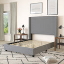 Bramlett Modern Platform Bed Frame with Padded Faux Linen Upholstered Wingback Headboard and Wood Support Slats