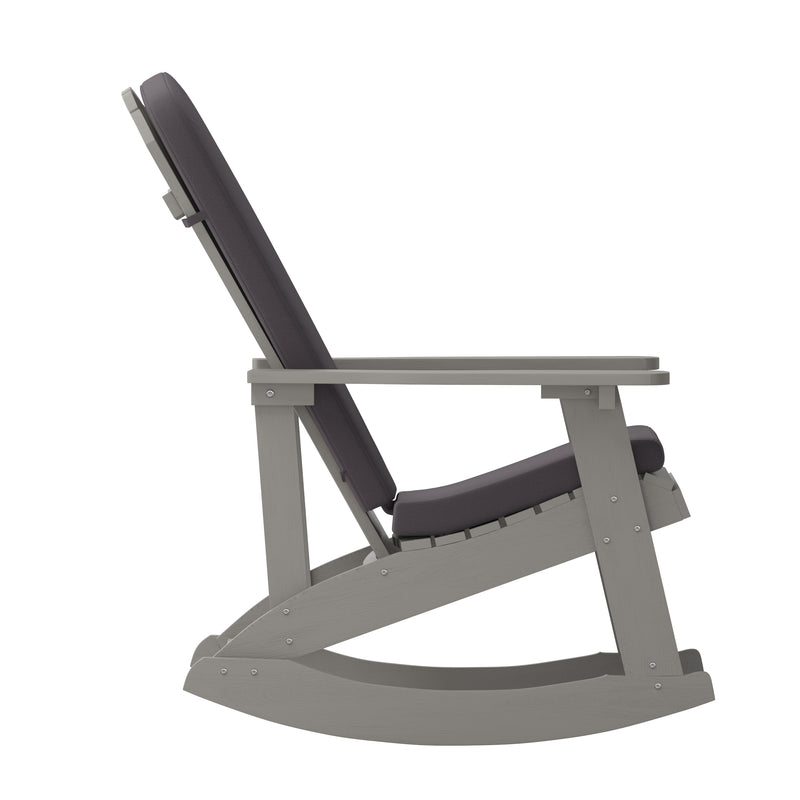 Atlantic All-Weather Polyresin Adirondack Rocking Chair with Vertical Slats and Weather Resistant Cushions