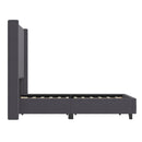 Bramlett Modern Platform Bed Frame with Padded Faux Linen Upholstered Wingback Headboard and Wood Support Slats