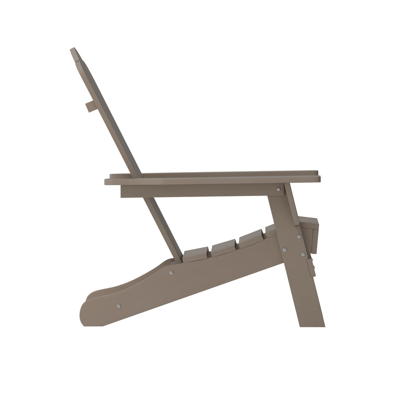 Nassau Adirondack Chair with Cup Holder, Weather Resistant HDPE Adirondack Chair in Brown