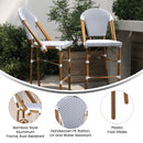Celia Set of Two Indoor/Outdoor Stacking French Bistro Bar Stools with Patterned Seats and Backs & Light Natural Metal Frames