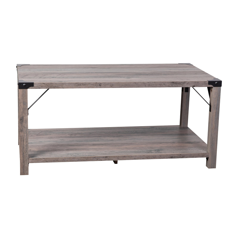 Green River Modern Farmhouse Engineered Wood Coffee Table and Powder Coated Steel Accents