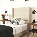 Percy Modern Platform Bed with Padded Channel Stitched Faux Linen Upholstered Wingback Headboard and 8.6" Underbed Clearance