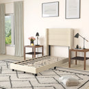 Percy Modern Platform Bed with Padded Channel Stitched Faux Linen Upholstered Wingback Headboard and 8.6" Underbed Clearance